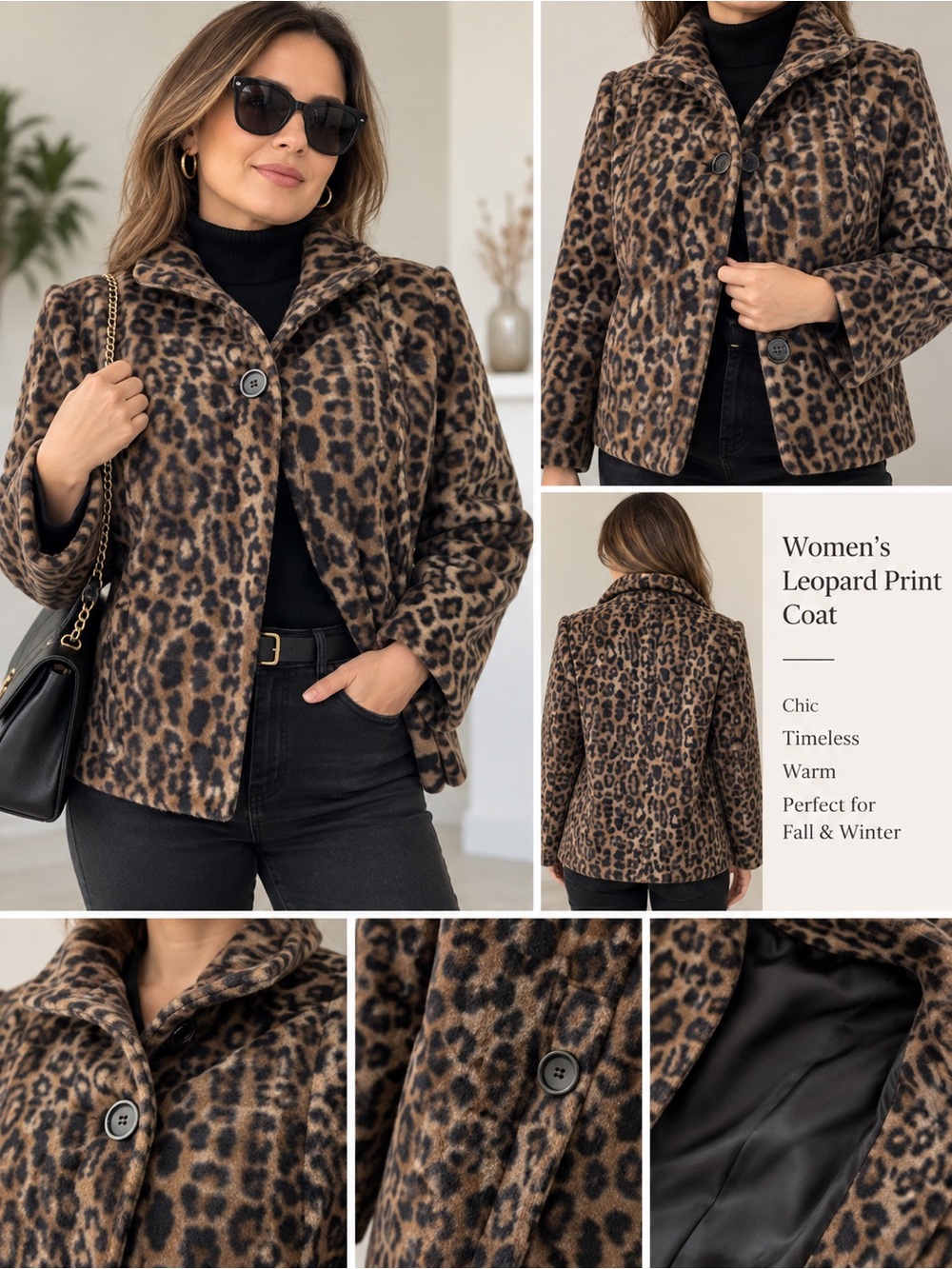 Chicos Leopard Print Short Coat - Brown/Black size 1